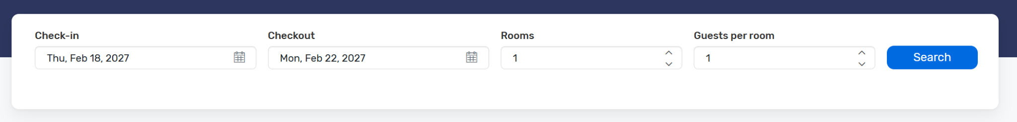 Check-in Thursday, February 18, 2027 and checkout Monday, February 22, 2027