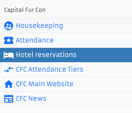 Registration portal menu with the Hotel reservations tab highlighted